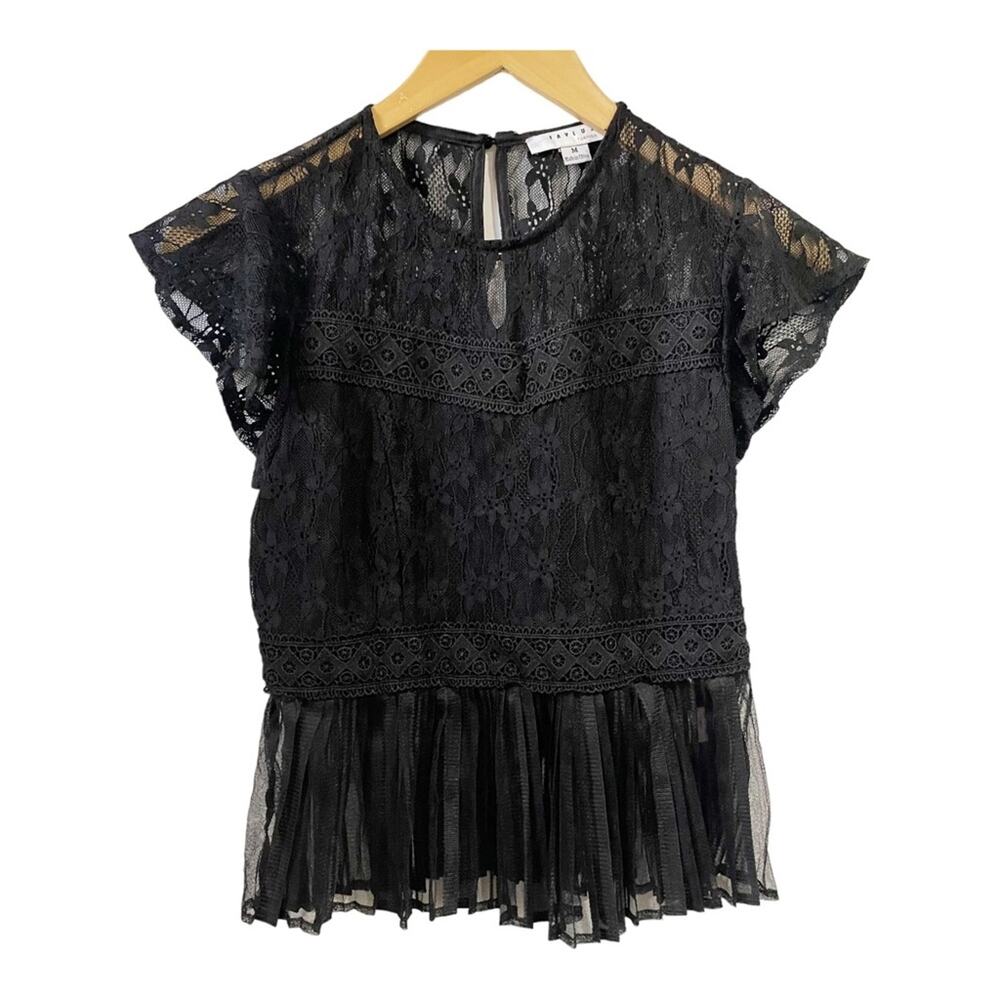 FAVLUX Black Lace Flutter Sleeve Peplum Blouse